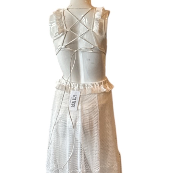 12th Tribe Helena White Mesh Cutout Laceup Back Maxi Dress Size - Picture 9 of 16